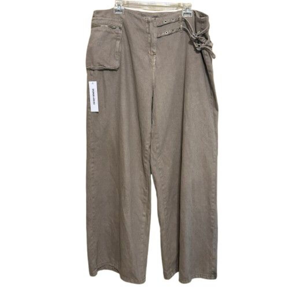 NWT Princess Polly Washed Brown Paltrow Cargo Wide Leg Cotton Denim Pant Size 12